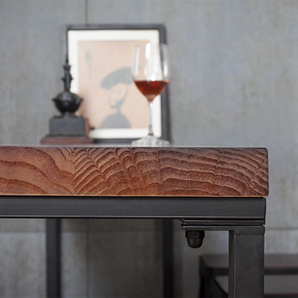 Contemporary Rectangle Bar Dining Table Wood Bar Height Table with Iron Base in Black