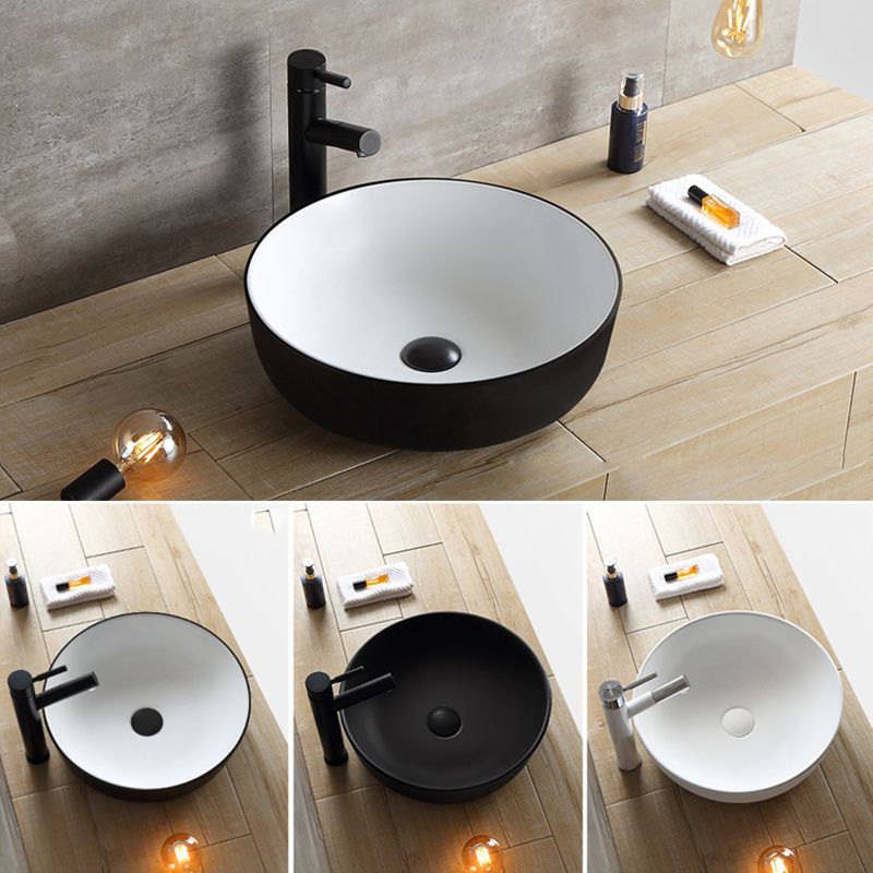 Modern Bathroom Sink Porcelain Rectangular with Pop-Up Drain and Faucet Wash Stand