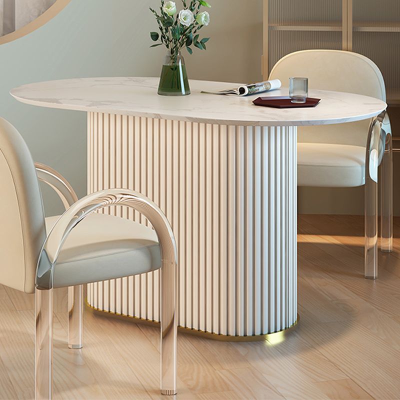 Slate and Metal Table Glam Style Simple Restaurant White Oval Dining Table