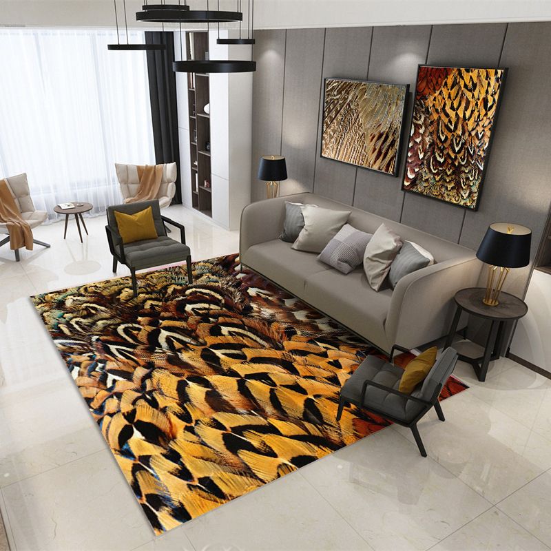 Leisure Plant Print Rug Washable Indoor Rug Living Room Polyester Carpet with Non-Slip Backing