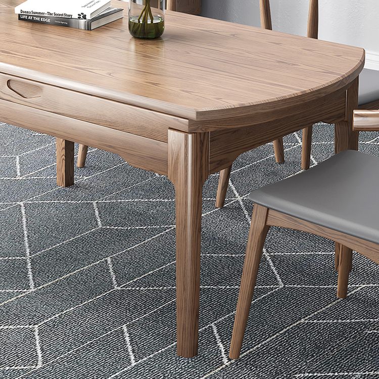 Modern Brown Dining Table Round Solid Wood Dining Table with 4 Legs for Home