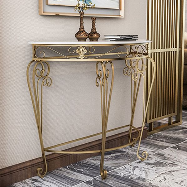 Modern Marble Console Sofa Table Half Moon End Table for Hall