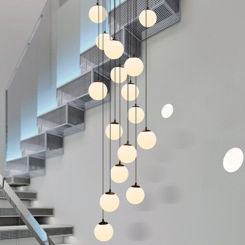 Black Globe Pendelleuchte einfache Cremeglas Multiple hängende Licht für Treppen