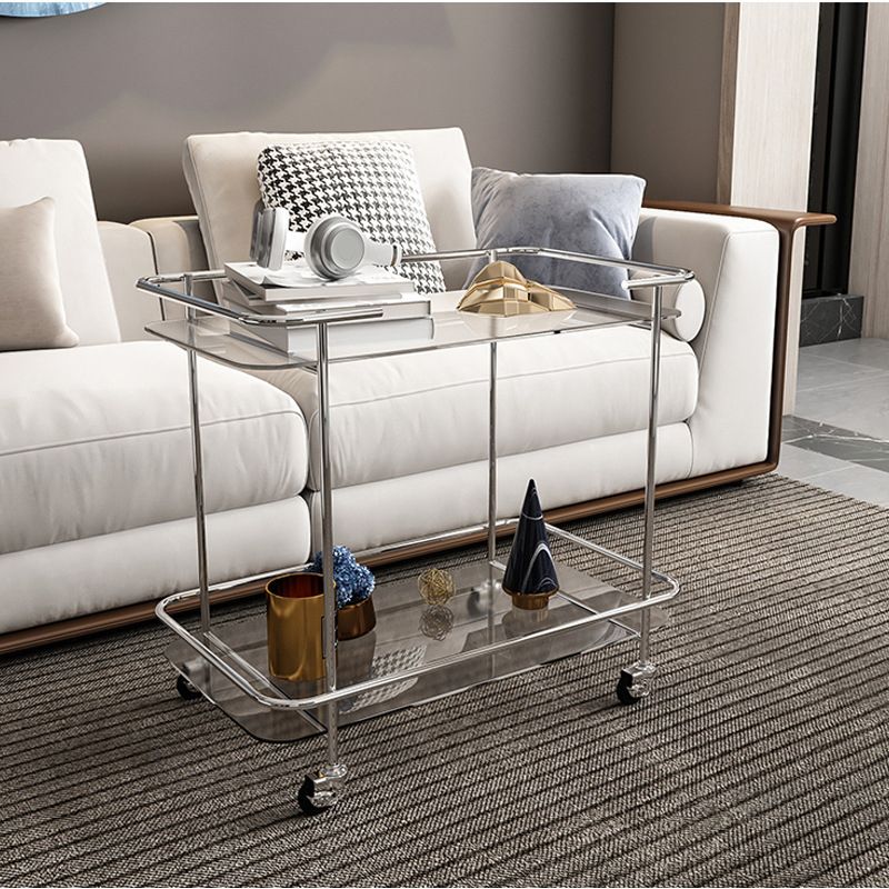 Contemporary Glass End Table with Casters Shelf Included 25.6"w Side Table