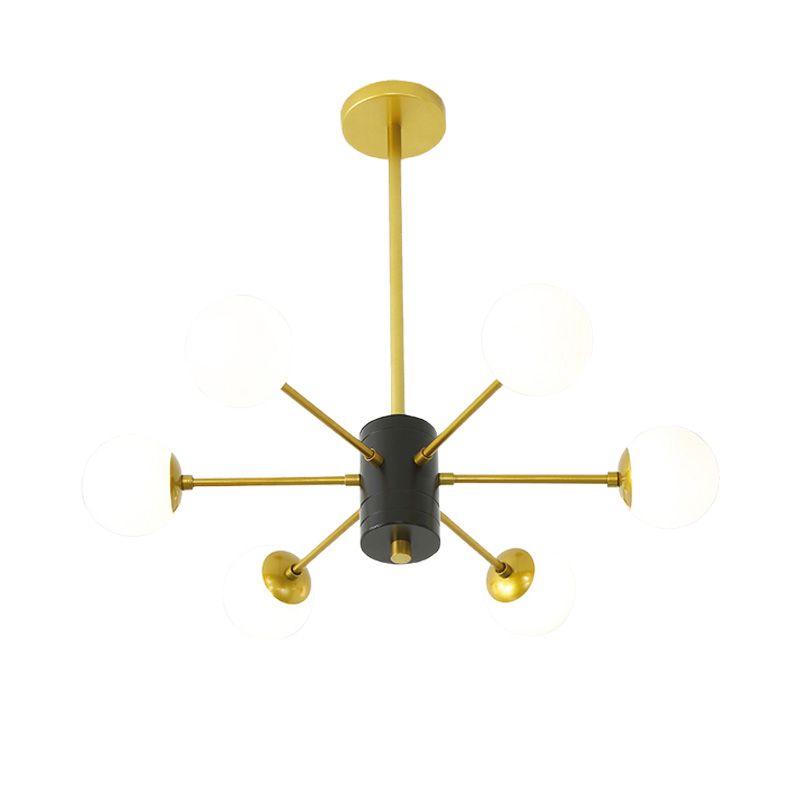 Modernist Global Milk Glass Chandelier with Burst Design 6/8/9 Lights Hanging Ceiling Lamp in Gold