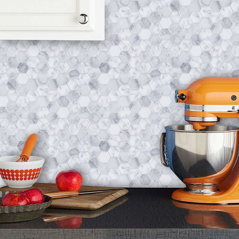 Modern Marble Wallpaper Panels Grey and White Honeycomb Pattern Wall Art, Stick On