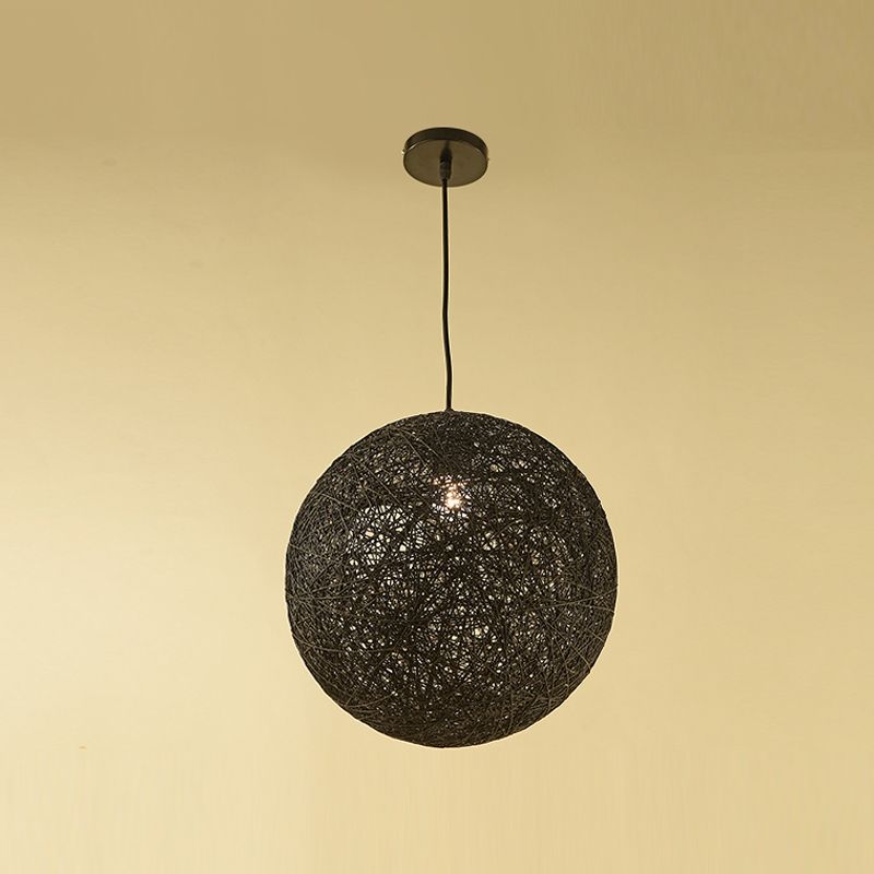 Rattan Sphere Hanging Light Fixture Artistic 1-Light Suspension Pendant for Living Room