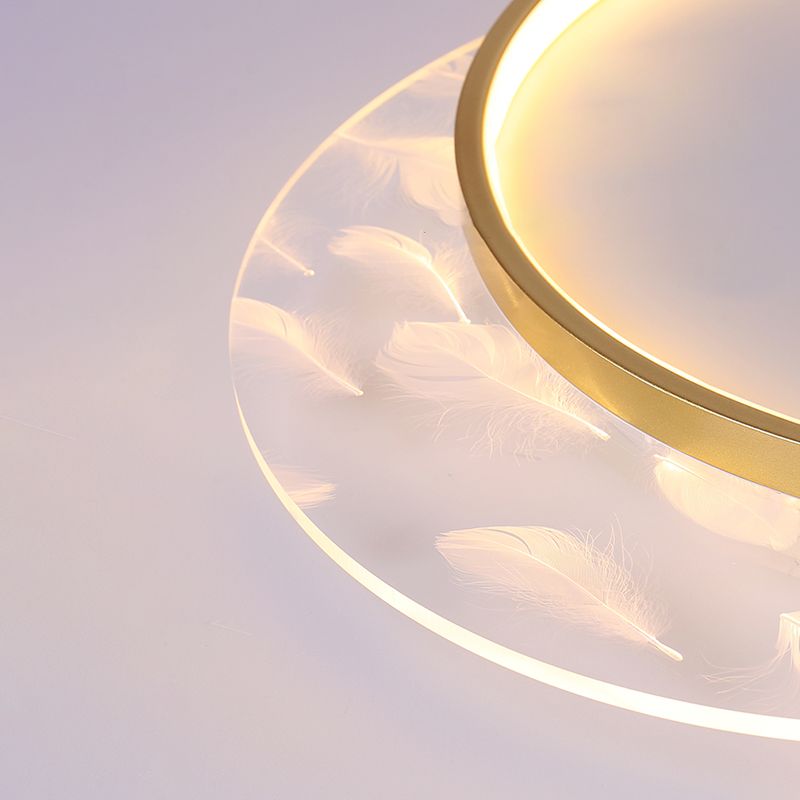 Gold Flush Lighting Simplicity Flush Mount Ceiling Light Fixtures with Feather Pattern