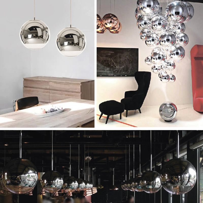 Sliver Electroplated Mirror Glass Globe Hanging Light Contemporary Simplicity 1-Light Pendant for Dining Room