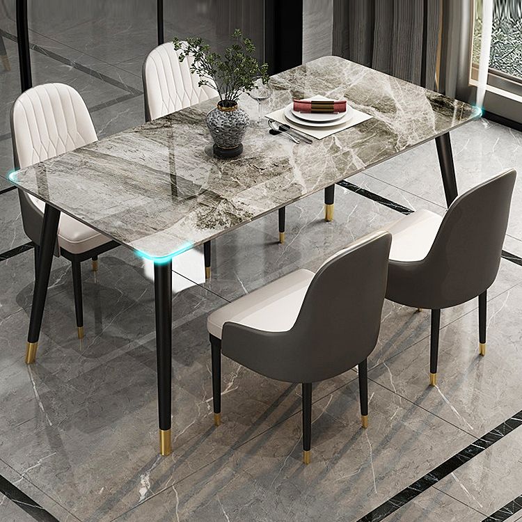 Modern 1/2/5/7 stuks grijs grijze eetterset sinteren stenen eettafel met lederen stoelen