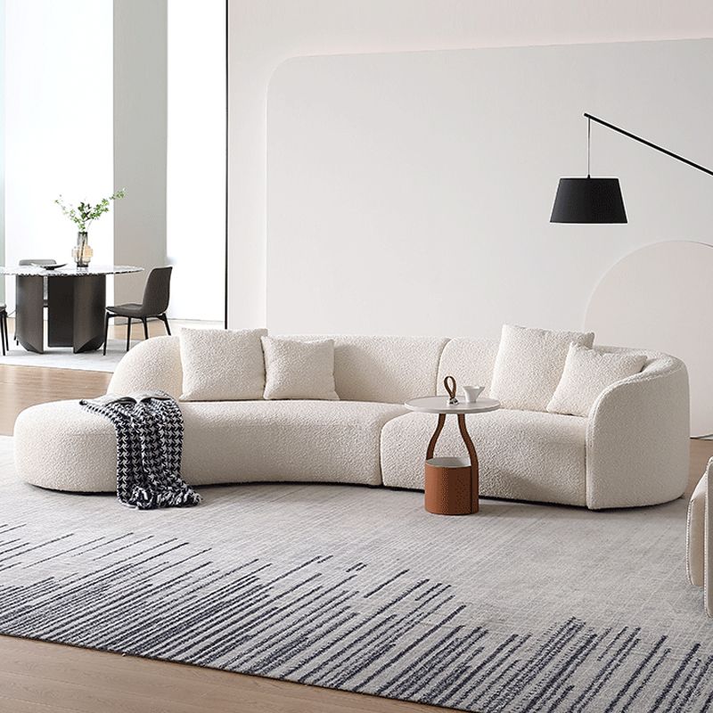 Beige Fabric Sectional Sofa Sloped Arm Sectional with Pillows