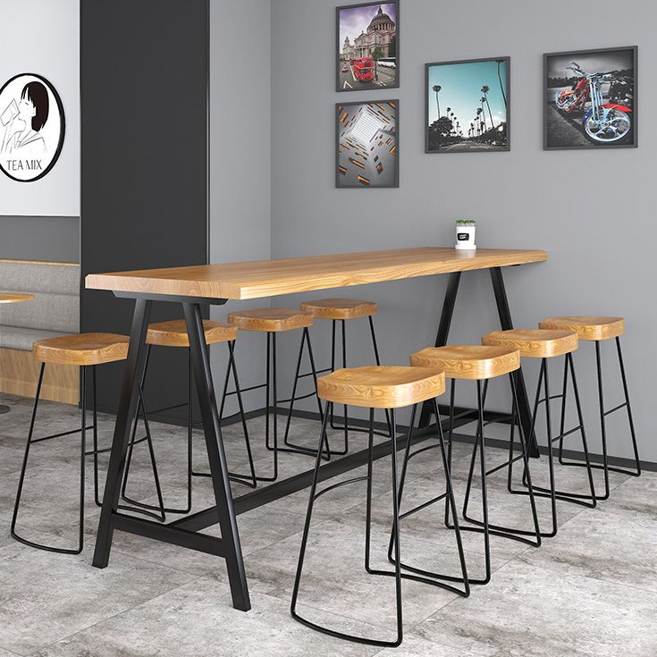 Light Brown Modern Style Bar Table in Solid Wood and Iron Cafe Bar Table, Only Table