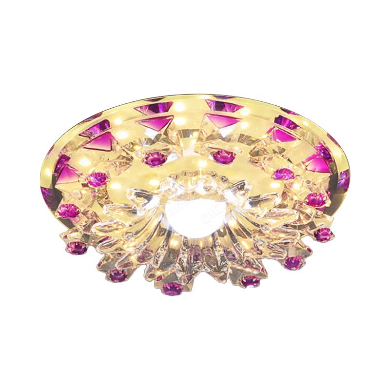 Afgesched Crystal Tiered Bloem Flush Mount Lamp Modernisme Led-hal plafond licht profiel in Paars
