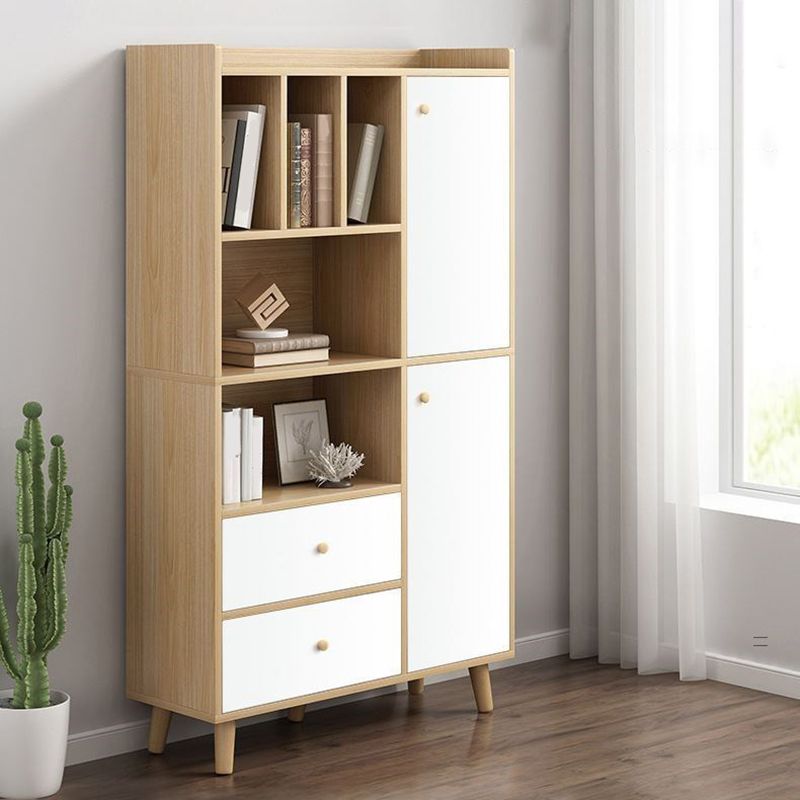 Modern Matte Finish Bookshelf Wooden Standard Bookcase with Drawer Storage