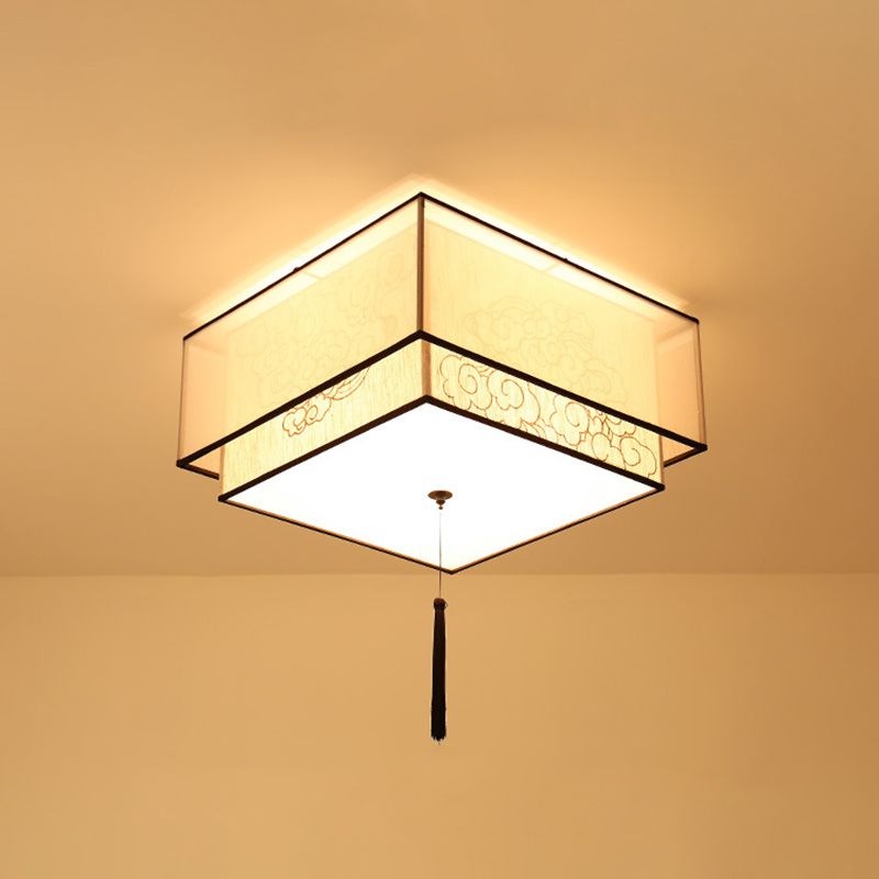 Geometric Living Room Flush Mount Ceiling Light Fixture Fabric Modern Flush Mount Lamp in White