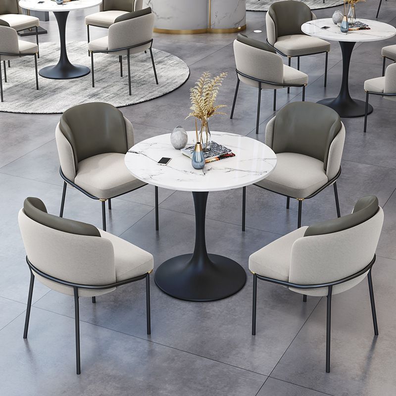 Round Pedestal Base Dining Table Modern Stone Table for Milk Tea Shop