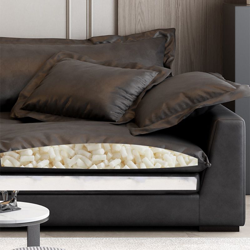 Stationary Stain Resistant Faux Leather Living Room Square Arm Black Sofa
