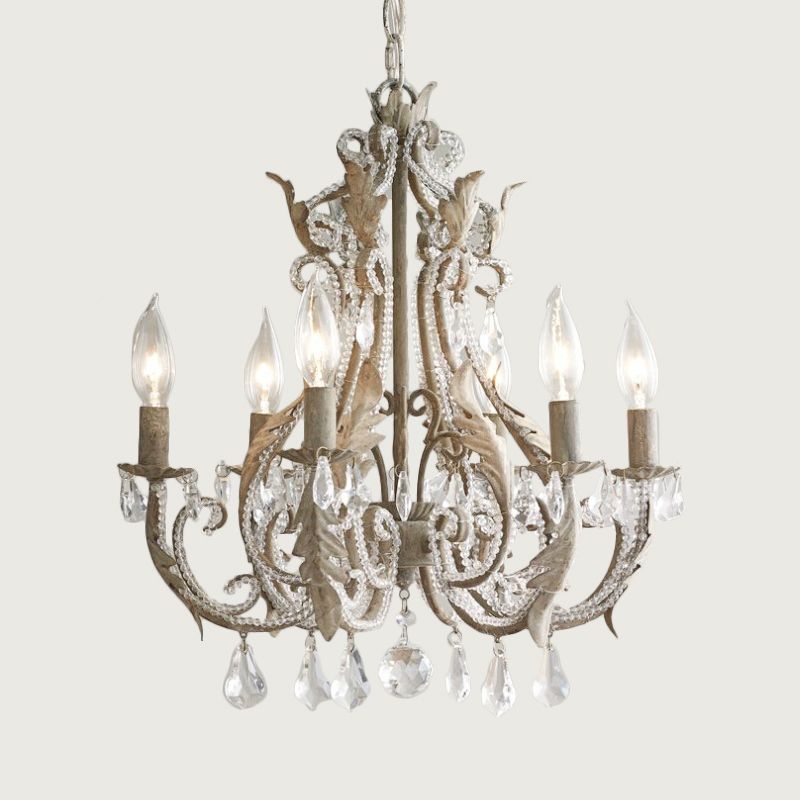 Grey/White Spur Chandelier Modern 5/6 Heads Crystal Ceiling Pendant Light for Living Room