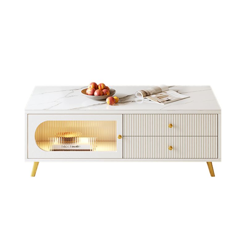 Glam Rectangle Solid Wood Coffee Table 4 Legs with 4 Drawers