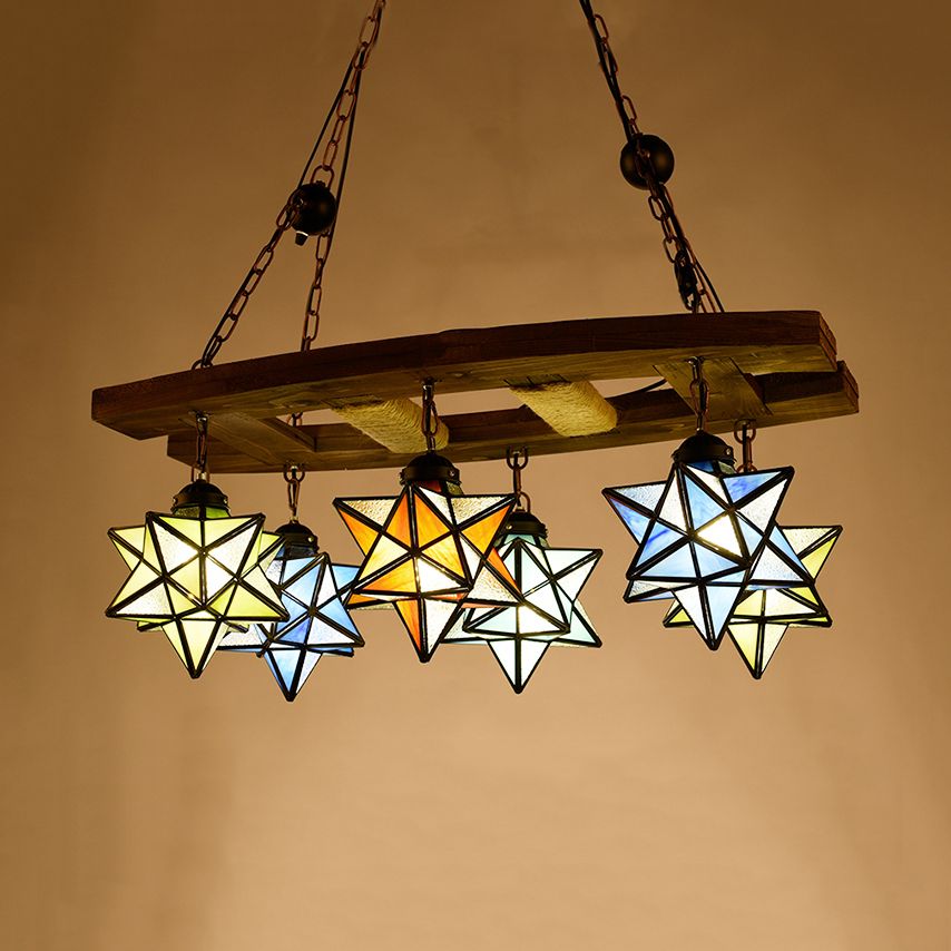 Candelier de estrella múltiple vidrieras 6 luces 6 luces rústicas colgantes colgantes de colgante en óxido para bar