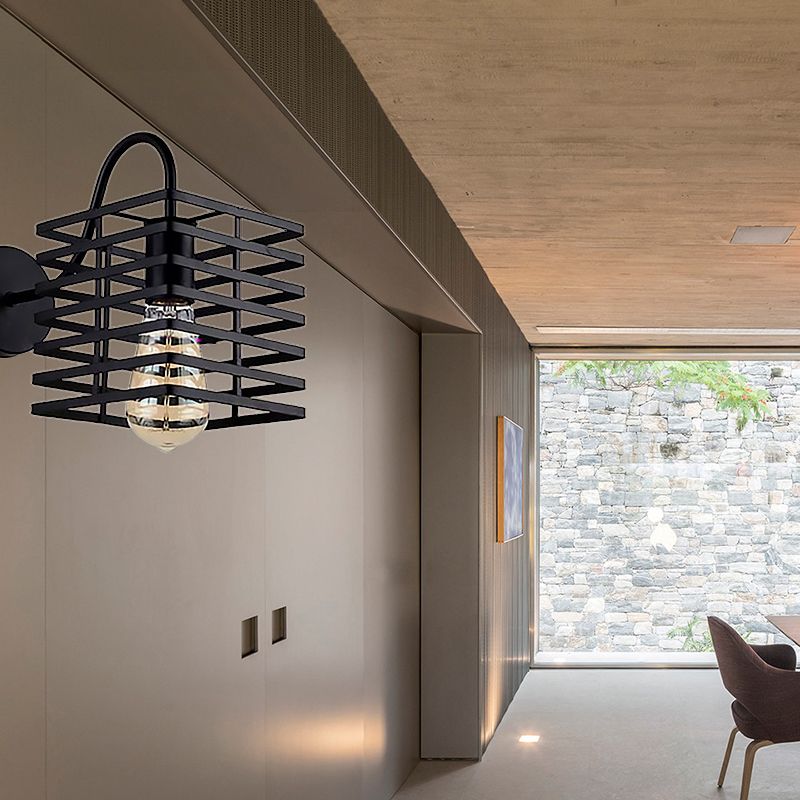 Rahmen quadratische Metallwandbeleuchtung Retro Industrial 1 Glühbirnen Wohnzimmer Lampe in Schwarz