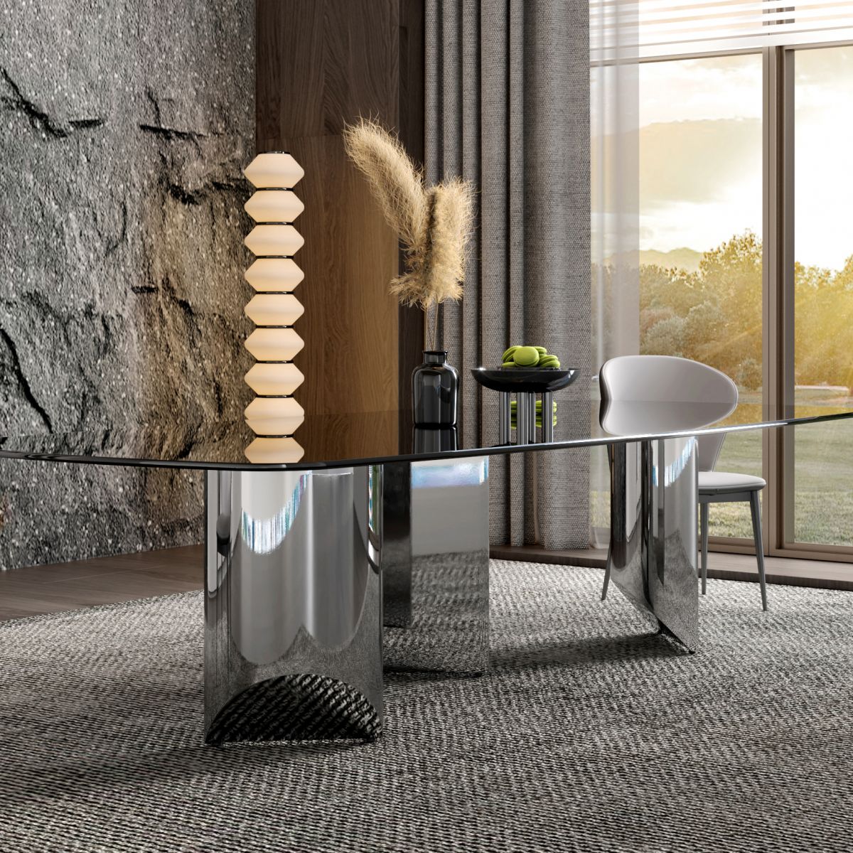 Glass Top Dining Table Rectangle Dining Table with Stainless Steel Base