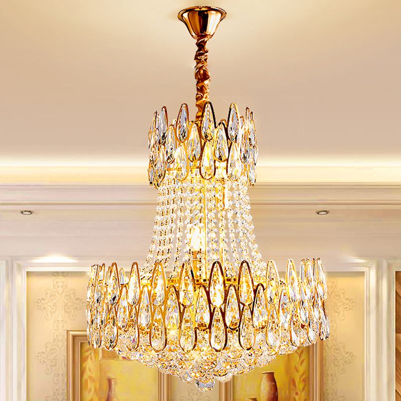 6 Lichter Kristall Kronleuchter moderner goldener goldener Wohnzimmer Decke Anhängerlampe