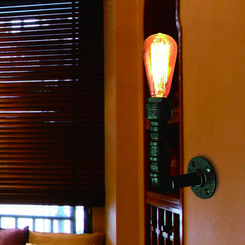 1 Glühbirne Bare Lampe Wandleuchte Vintage Black Finish Eisen Wandmontagerohrlampe für die Ecke
