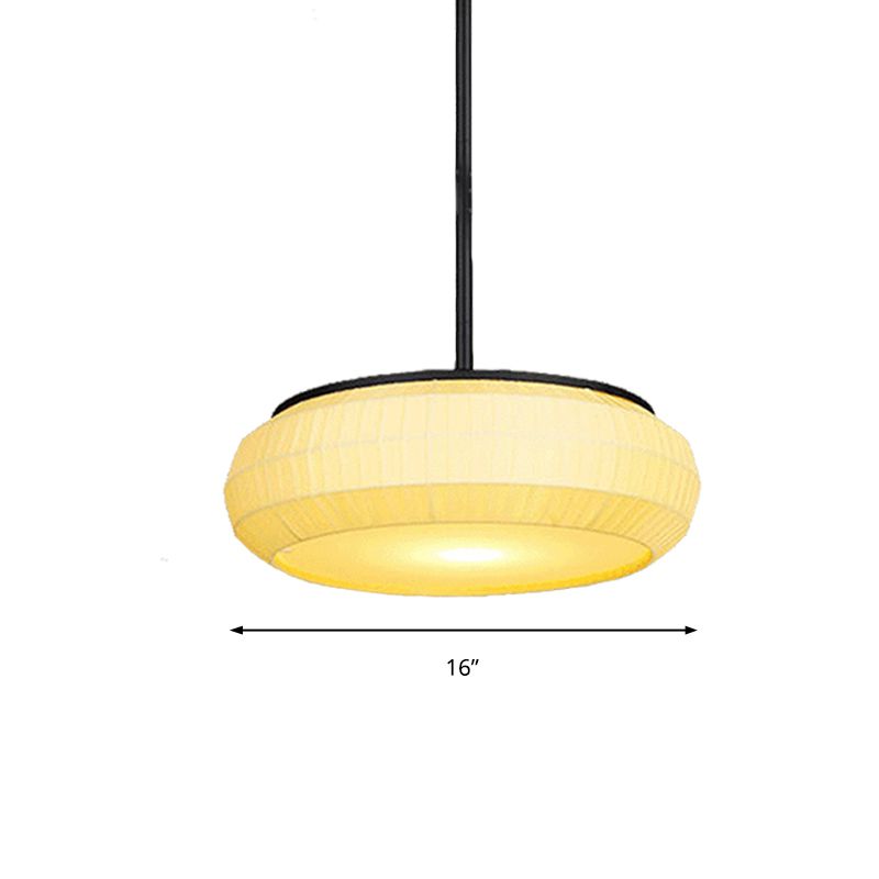 1 Light Hanging Ceiling Light with Round Fabric Shade Classic Living Room Pendant Lighting in White, 16"/19.5" Wide