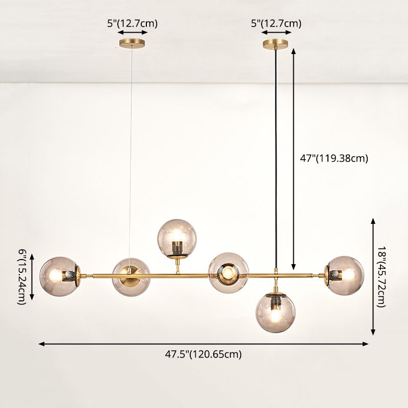 Luce isola a 6 luci d'oro nella moderna luce a sospensione di sputnik in ferro battuto minimalista con tonalità di vetro
