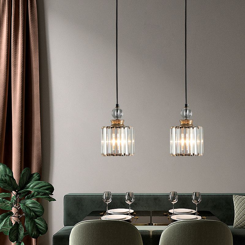 Black Cylindrical Hanging Light Fixture Minimalist Crystal Prism Pendant Lighting for Restaurant