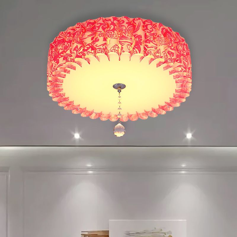 LED Round/Loving Heart Flushmount Pastoral Pink Acrylic Flush Mount Lighting in Warm/3 Color Light with Crystal Ball