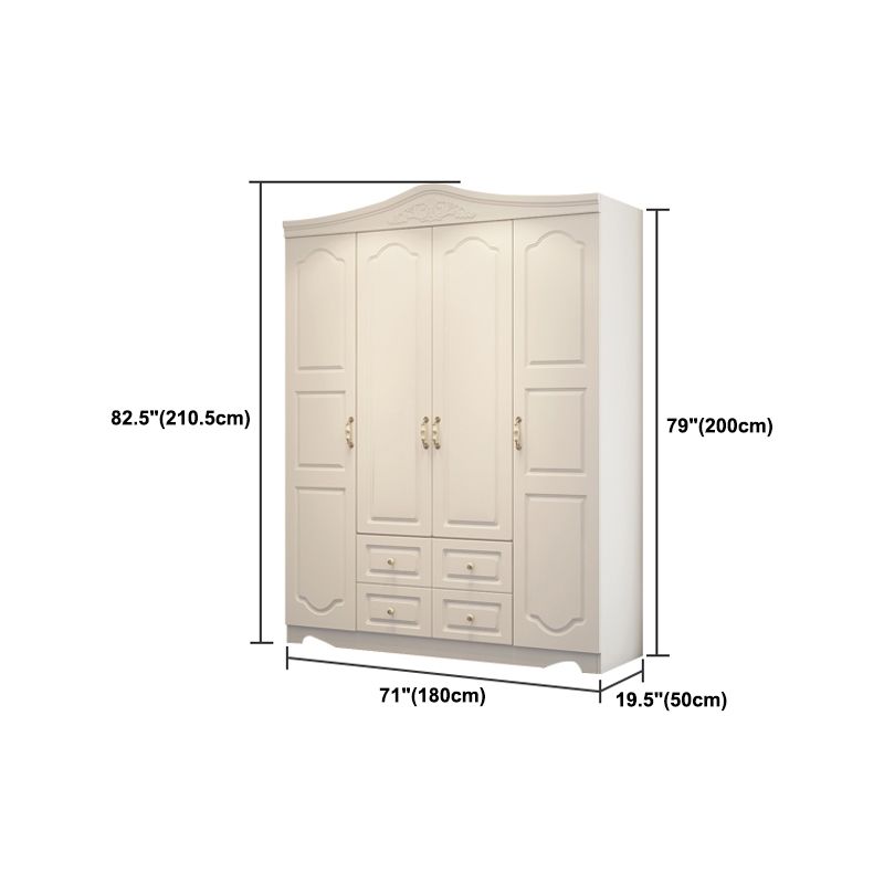 White French Country Wardrobe Armoire Engineered Wood Cabinet with Solid Wood Clothing Rod