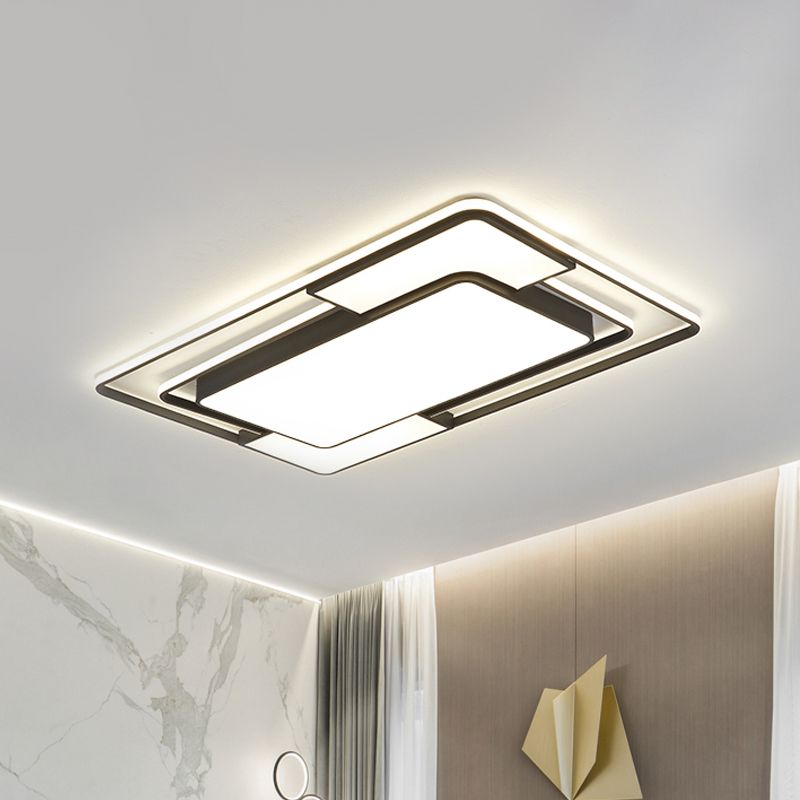Square/Round/Rectangle Acrylic Ceiling Flush Nordic Black LED Flush Mount Recessed Lighting in White/3 Color Light