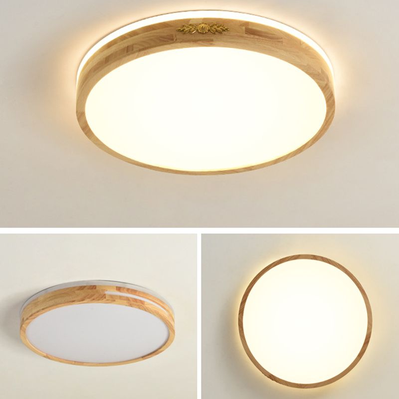 Modern Style Round Shape Flush Mount Wood 1-Light Ceiling Light for Bedroom