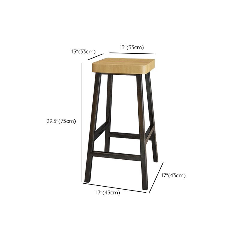 Backless Solid Wood Bar Stool Contemporary Natural Stool with Metal Legs