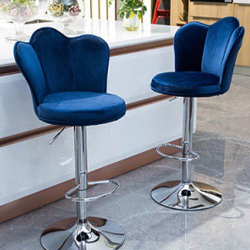 Contemporary Metal Barstool Velvet Footrest Low Back Stool with Swivel in Matte Finish