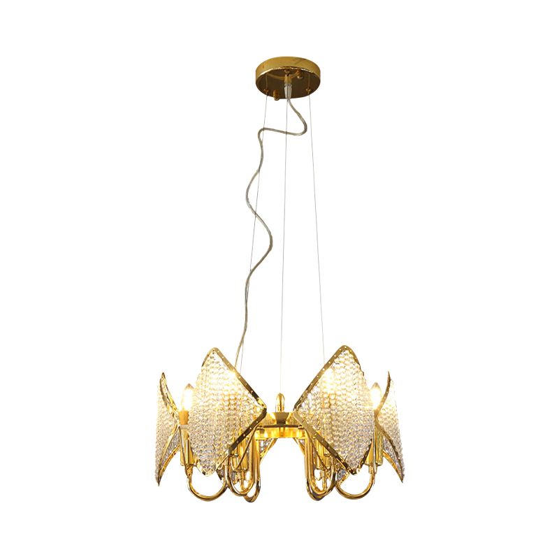 Goldene schuppige Kronleuchter Anhänger Moderne 6 Lichter Metallic Deckenlampe mit Kristallperlen