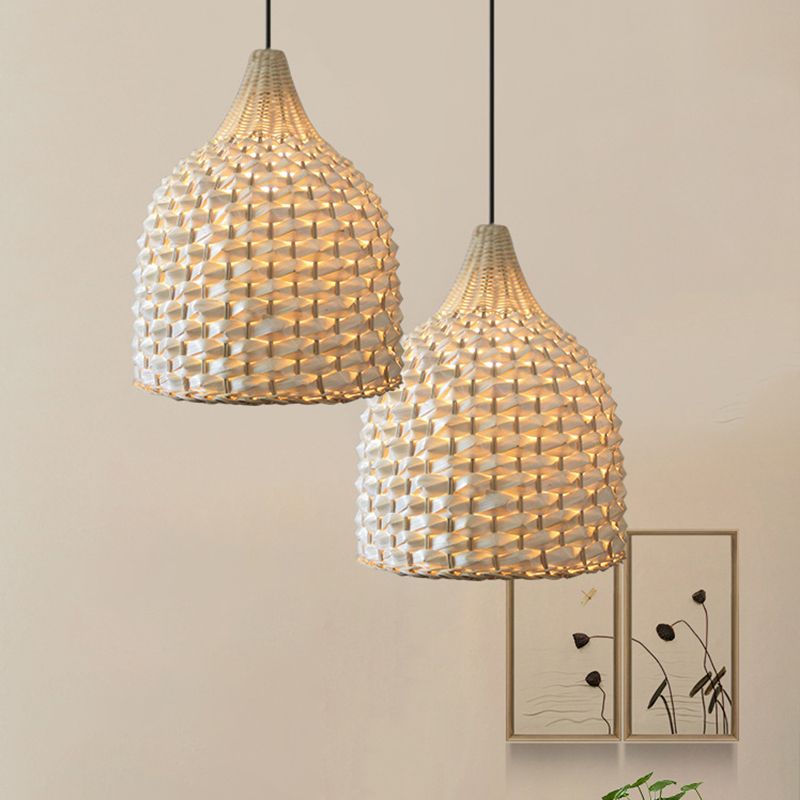 Modernism Basket Pendant Lighting Bamboo 1 Bulb Hanging Light Fixture in Beige