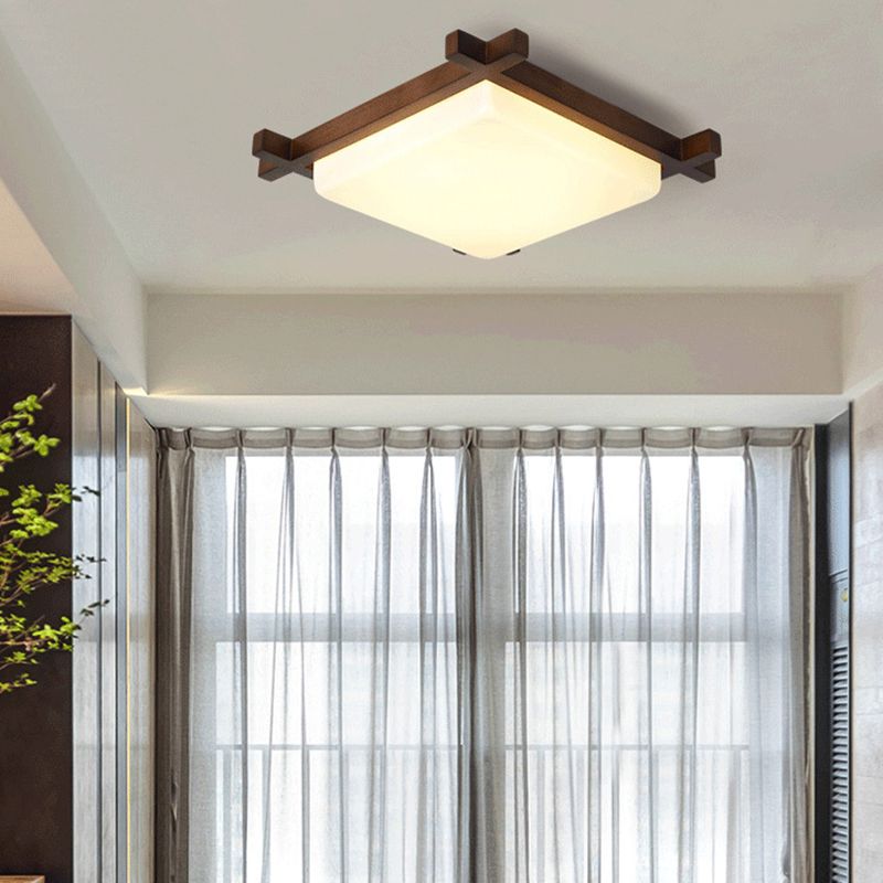 1 Light Square Ceiling Lamp Modern Style Wood Ceiling Lighting for Living Room