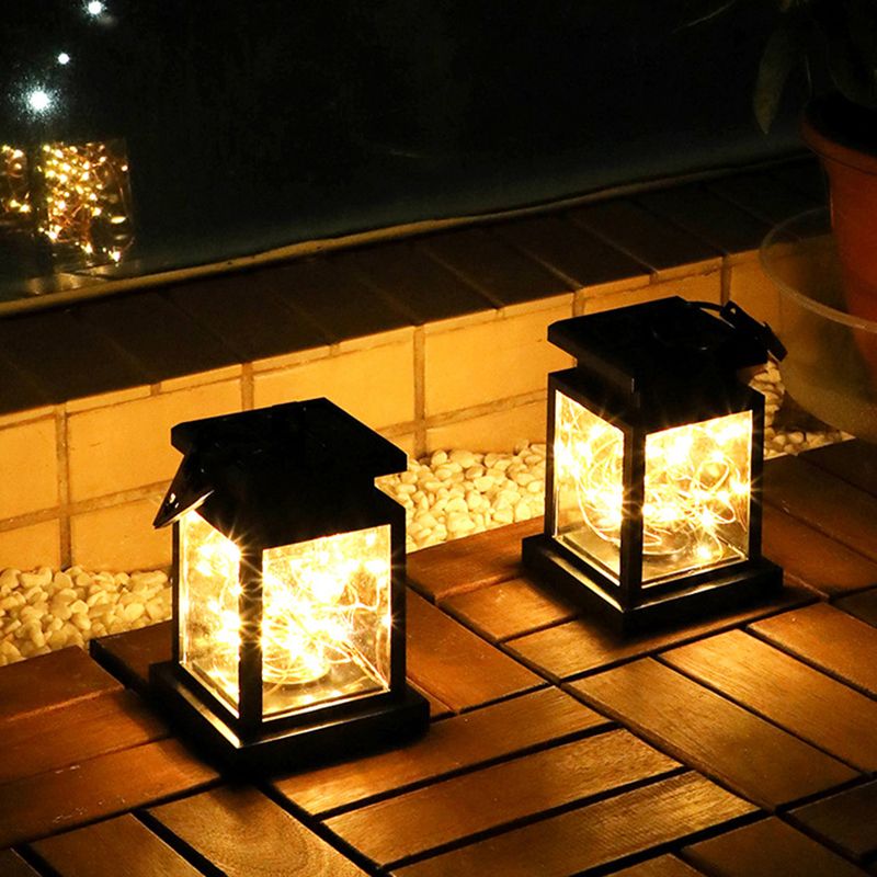 Black Lantern LED Pendant Light Art Decor Plastic Solar Hanging Lamp for Garden, 1 Pc