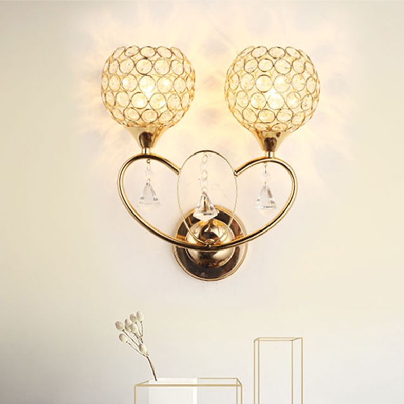 Crystal Ball Shaped Sconce Lighting Contemporary Gold Finish Wall Light for Living Room