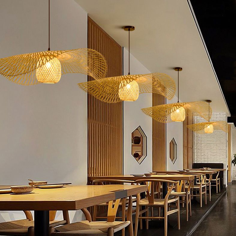 Twist Suspension Pendellicht Light Asia Bambus Restaurant Hanging Deckenleuchte in Beige