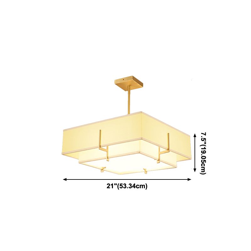 Brass Geometric Pendant Lamp Classic Fabric Chandelier for Living Room