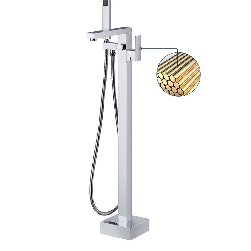 Bathroom Freestanding Tub Filler Floor Mounted One Handle Fixed Faucet with Hose