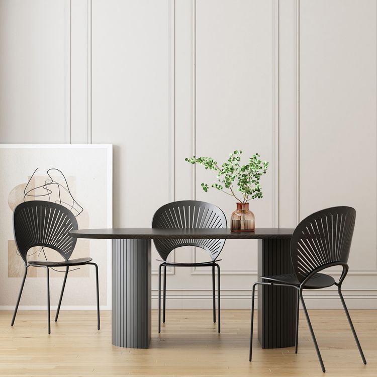 Zwarte toon eettafel eenvoud stijl dubbele voetstuktafel voor eetkamer