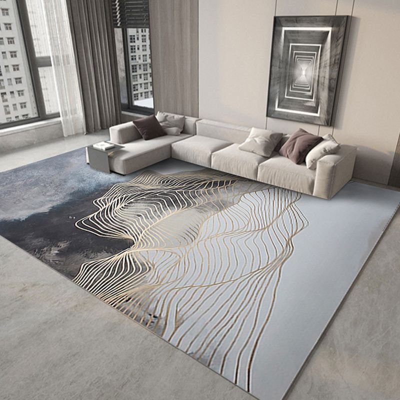 Abstract Living Room Rug Industrial Style Carpet Polyester Washable Area Rug