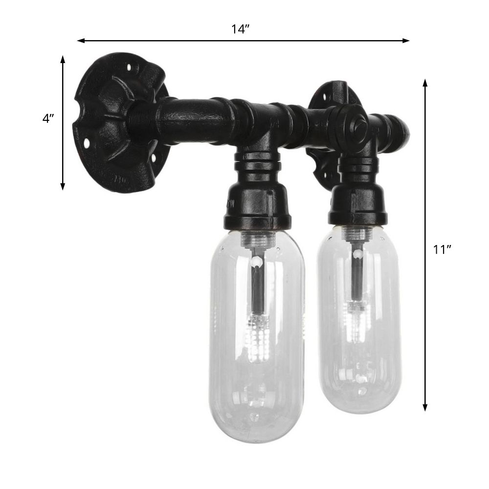 Metall Oval Schattenleuchten Beleuchtung Industrie 2 Lichter Schlafzimmer Wandmontierte Rohr Licht in Schwarz