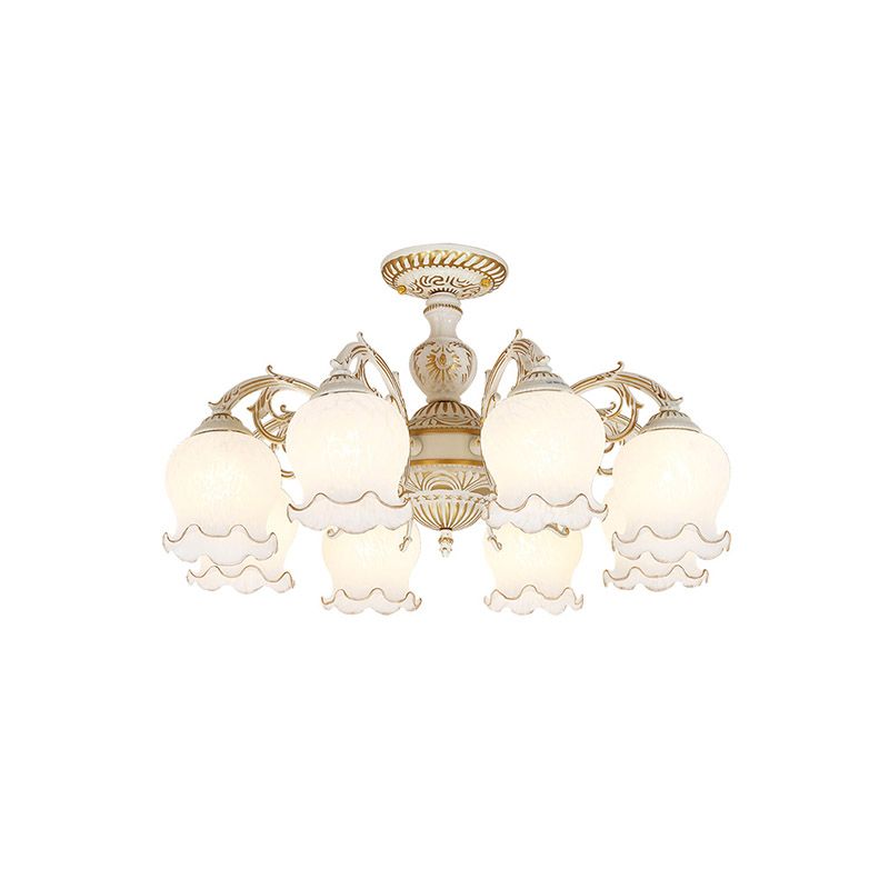 Blume Wohnzimmer semi Flush Rustikale Weiss Glas 3/5/6 Bulben Beige Flush Mount Light Halterung