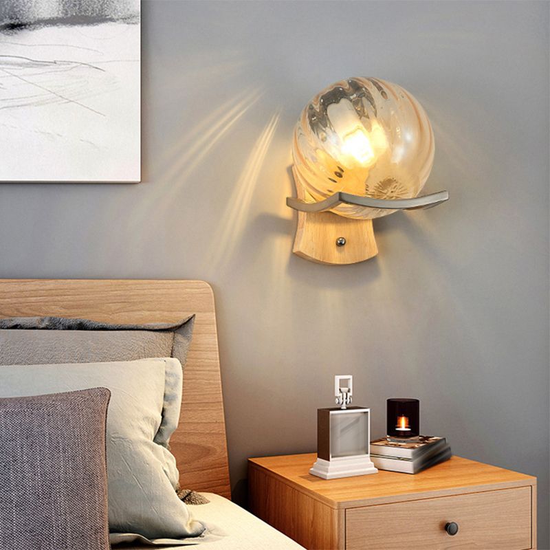 Modern Style Spherical Shape Wall Sconce Glass 1 Light Sconces for Bedroom